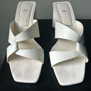 Zara white leather block heels